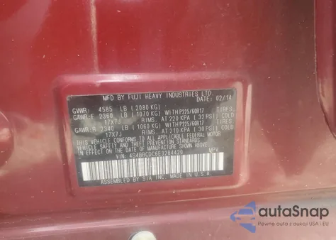 2014 Subaru Outback 2.5I Premium из США, поврежденный, VIN 4S4BRCDC6E3284420